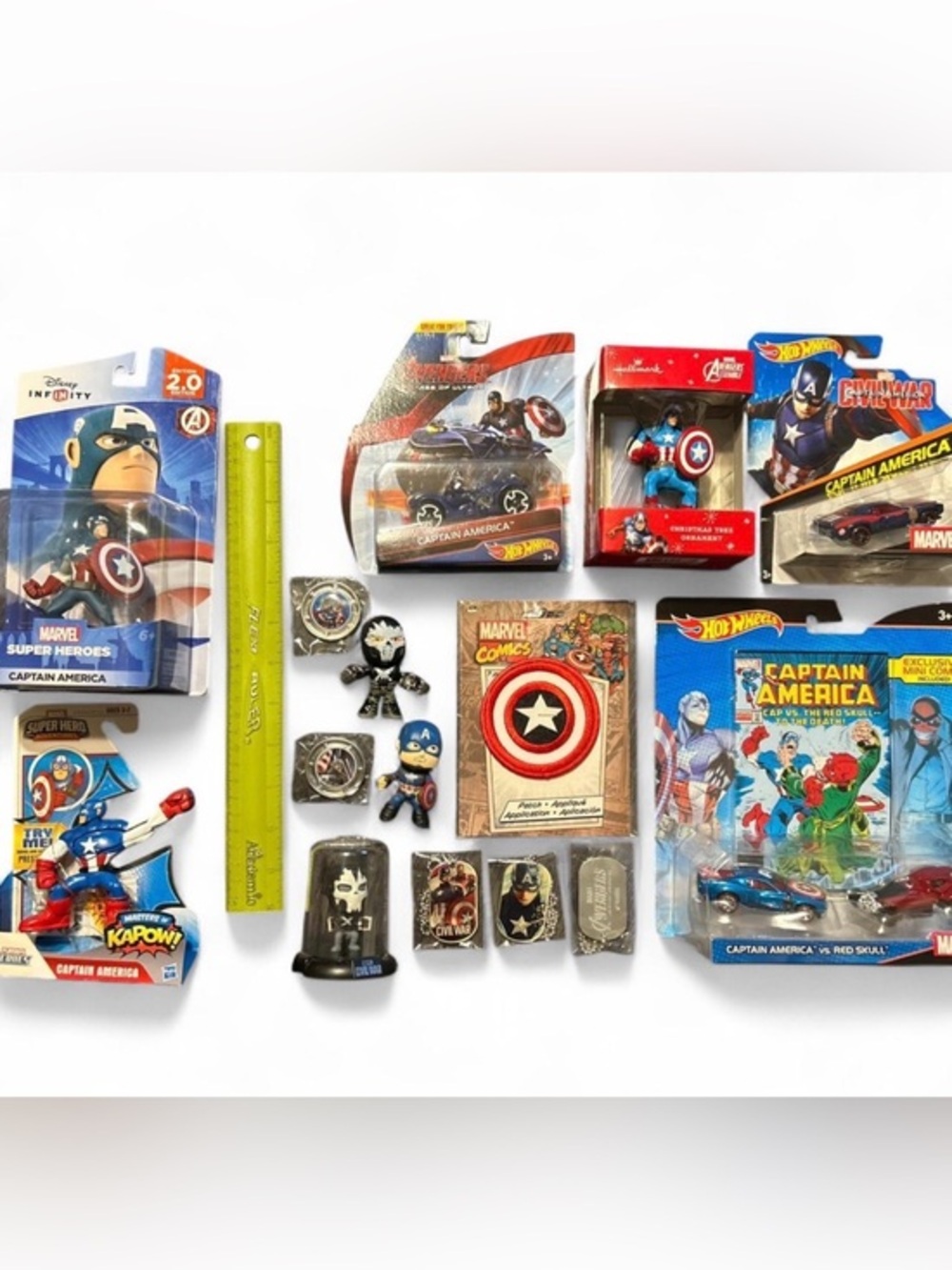 Marvel Captain America Collectibles Lot - Disney Infinity Hot Wheels Hallmark